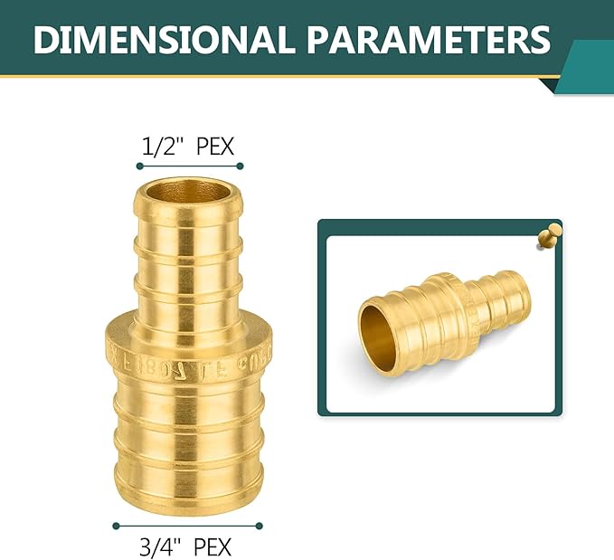 10-Pack PEX Fittings Niikappu 3/4"x1/2" Pex Straight Coupling, Brass Crimp Pipe Fittings for PEX Pipes, ASTM F1807
