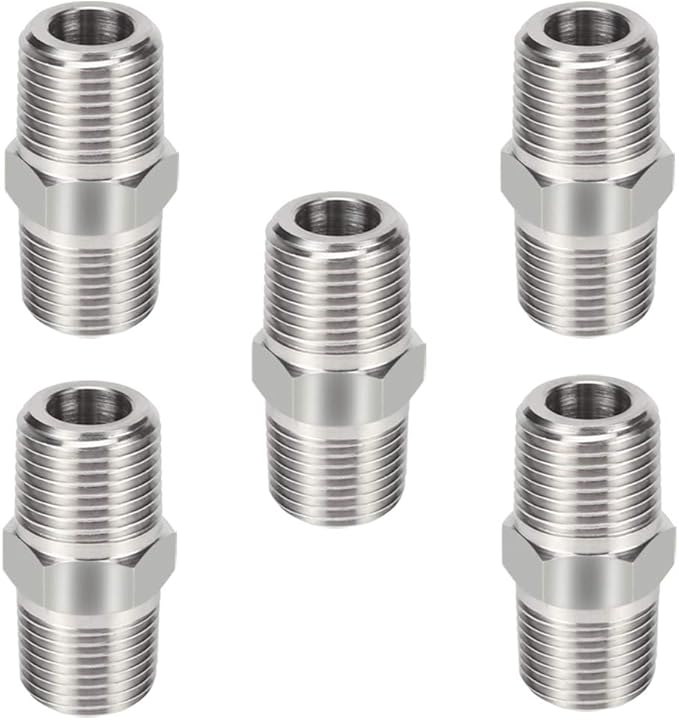 Joywayus Hex Nipple 1/2" NPT Male x 1/2" NPT Male Threaded Stainless Steel 304 Threaded Nipple Pipe Fittings for Brew Kit Home Piping (Pack of 5)