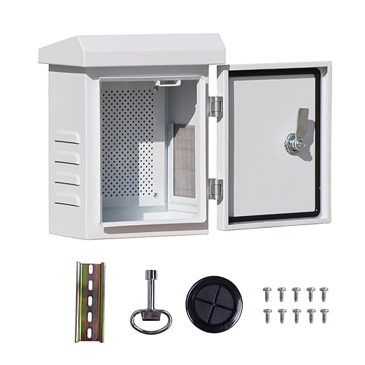 Outdoor Electrical Enclosure Weatherproof Box - 9.1 * 11.6 * 5.7" Galvanized Plate Electrical Enclosure,with Removable Mounting Plate and Muffin Fan Vent(23 * 29.5 * 14.5cm)