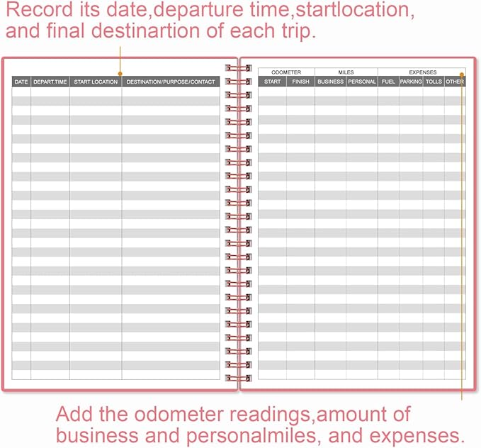Auto Mileage Log Book for Taxes,Vehicle Maintenance Log Book, Mileage Tracker for Car with Mileage, 5.8" x 8.5", Pink