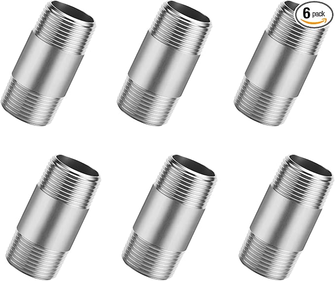 1/2"x2" 304 Stainless Steel Pipe, 1/2" NPTx 1/2" NPT Male Threaded Nipple, SCH40 Heavy Duty Pre-Cut Steel Pipe for Plumbing Gas, Hydraulic, and Industrial Applications(2", 6 Piece)