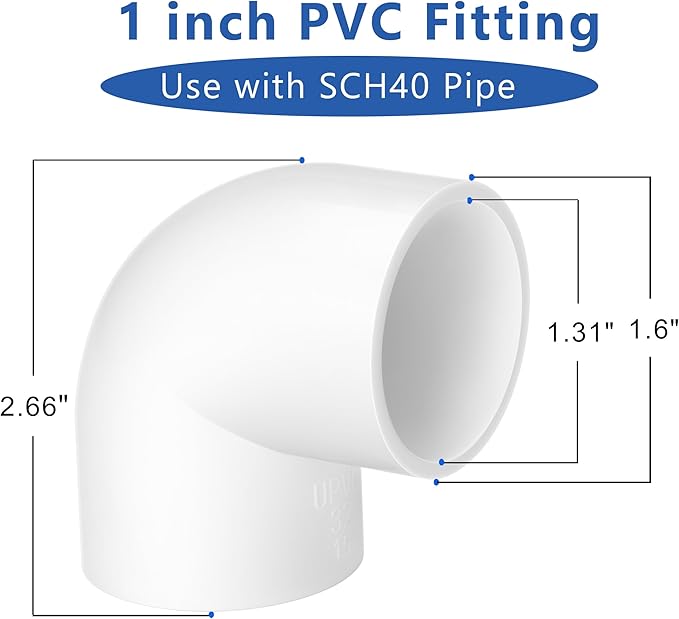ZhiYo 1 inch PVC Fitting 90 Degree, 6-Pack Tee Elbow Connectors, Furniture-Grade SCH40 PVC Pipe Fittings for Greenhouse, Frames, Sheds, Pet Beds, Pet Enclosures, Hydroponic and Tent Structures