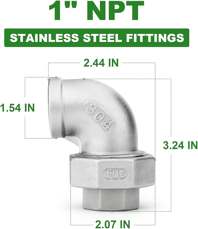 TAISHER 1PCS 304 Stainless Steel 90 Degree Elbow Union，1" NPT Female x 1" NPT Female Cast Pipe Fitting