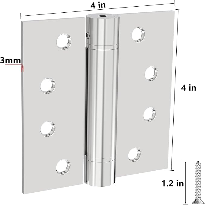 Self Closing Door Hinges 3Pack Spring Hinge 304 Stainless Steel Spring Loaded Hinges with Square Corners Heavy Duty Adjustable Tension Spring Hinges Self Closing 4 inch