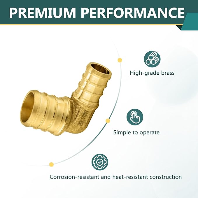 100-Pack PEX Fittings Niikappu 1/2"x3/4" Pex Elbow, Brass Crimp Pipe Fittings for PEX Pipes, ASTM F1807