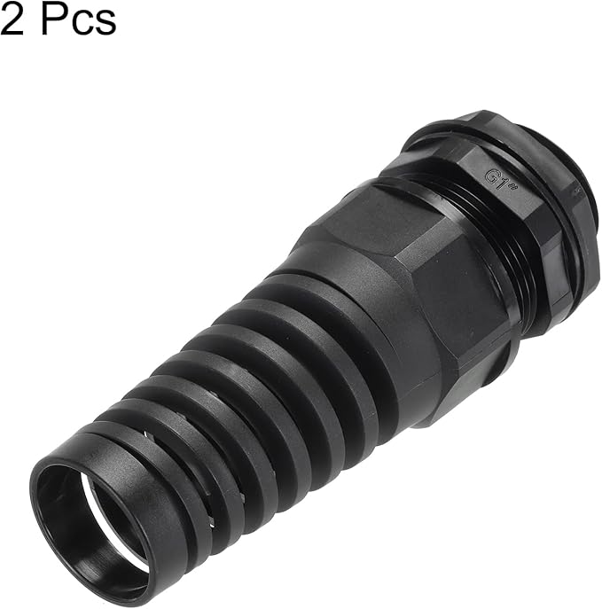 uxcell 2Pcs G1" IP68 Cable Gland Waterproof 18-25mm Adjustable Strain Relief Cord Connector Spiral Nylon Joint Gasket for Cable Wire, Black