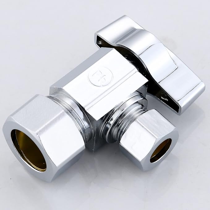 (10-Pack) Cyrret Angle Stop Shut off Valve 1/4 Quarter Turn 5/8" OD (1/2" Nominal) Compression Inlet X 3/8" OD Compression Outlet Chrome Plated Brass