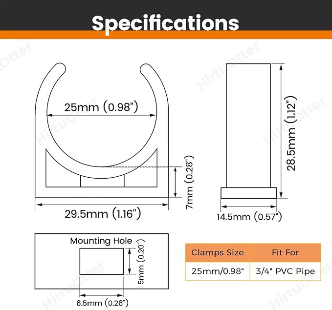 25mm/0.98" (50 PCS) U-Shaped PVC Pipe Clamps (Gray), Hose Hanger Support, High Strength for Home Plumbing, TV Trays, Water Supply, Garden Tubing, PEX, UV Resistant, fit for 3/4" PVC Pipe Sch40