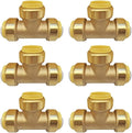 HQMPC 1" Pex Fitting Pex tee 6 Pcs Push Fit Plumbing Tee, Push-to-Connect Plumbing Fittings, Brass Pipe Connector T Fittings for Copper, PEX, CPVC, No Pb (6pcs, 1 Inc)