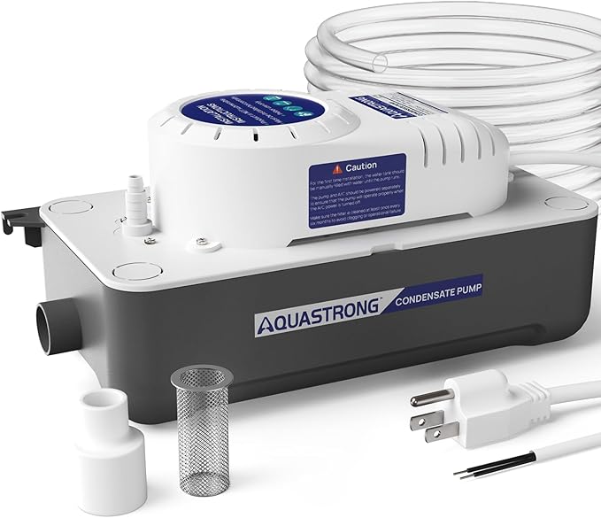 Aquastrong 1/30 HP 95 GPH HVAC Condensate Pump, 115V/230V, AC Condensation Remove Pump with Automatic Safety Switch & 19.7ft Tubing for Air Conditioner, Furnace, Dehumidifier,Ice Maker,Water Drain