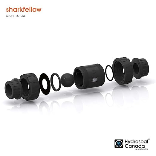 HYDROSEAL Sharkfellow 2’’ PVC True Union Ball Check Valve with Full Port, ASTM F1970, with EPDM Seals, Corrosion-Free, Service Free, Rated at 200 PSI @73F, Gray, 2 inch Socket (2'')