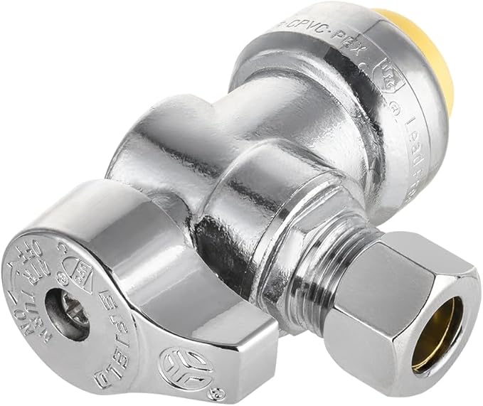 Pro 4-Pack EFIELD Push Fit 1/4 Turn Angle Stop Valve,1/2 Push Fit x 3/8 Inch Compression, Chrome Plated LF Brass, Heavy Duty With Disconnect Clip,(PF-VALVE082)