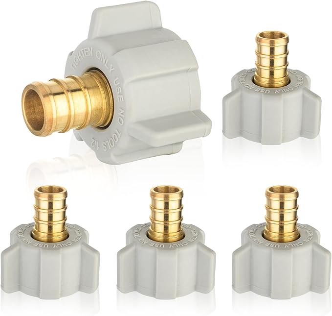 5-Pack HeSun PEX Fittings, 1/2" Pex x 1/2" Female NPT Swivel Adapter, Brass Crimp Fitting for ASTM F1807(PEX1807202-5)