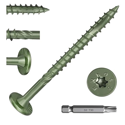 #14 Heavy-Duty Wood Screws, Star Drive Deck Screws, Rust Resistant Timber Screws for Timber/Log/Landscaping Wood (2-7/8 Inch,50Pcs,Green)