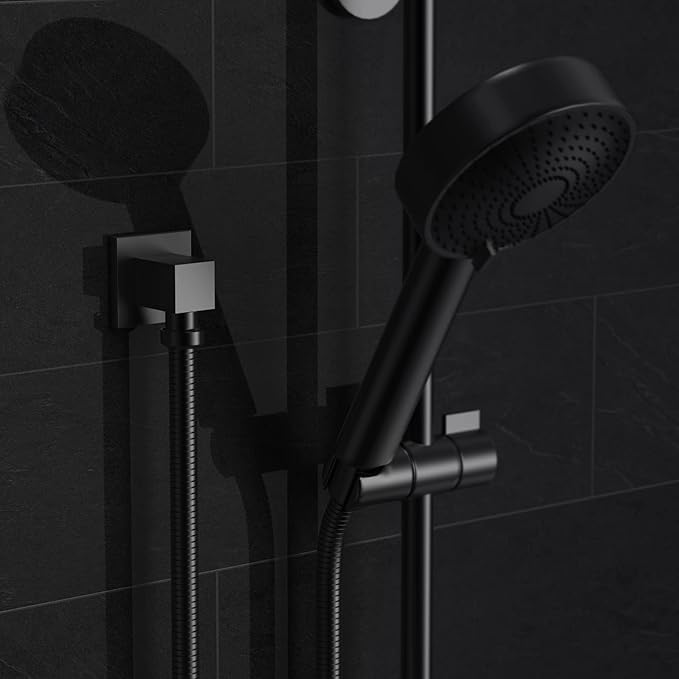 Wall Mounted Supply Elbow, Wall Elbow for Hand Shower, Solid Brass Square Wall Supply Elbow, Check Valve Included (Square, Matte Black)