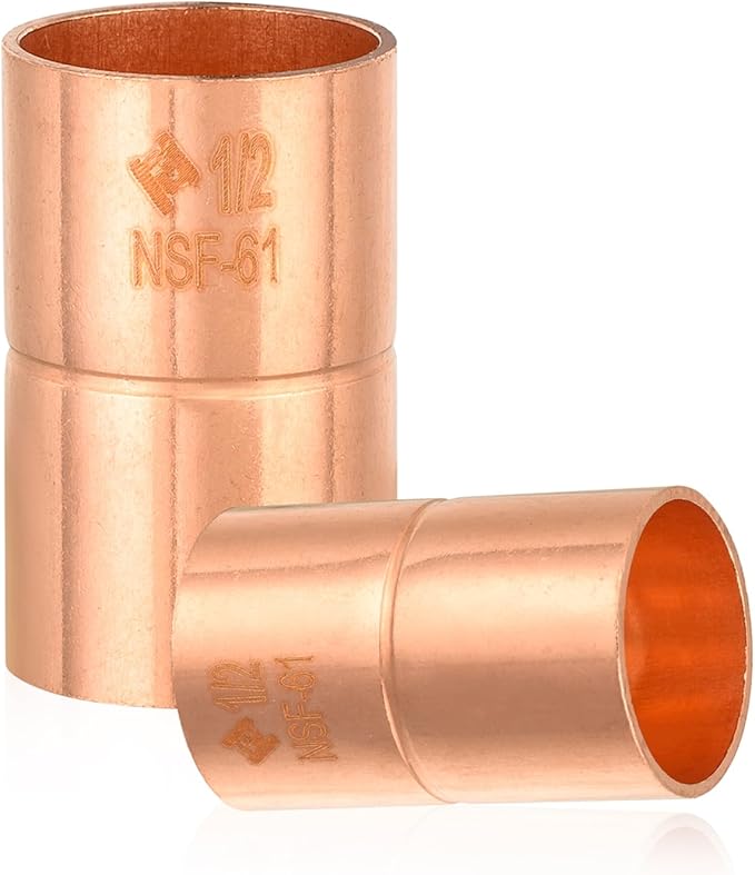 100-Pack HeSun Copper Fittings, 1/2-Inch Copper Coupling with Rolled Stop, C x C with Sweat Solder Connection(COPPER001-100)