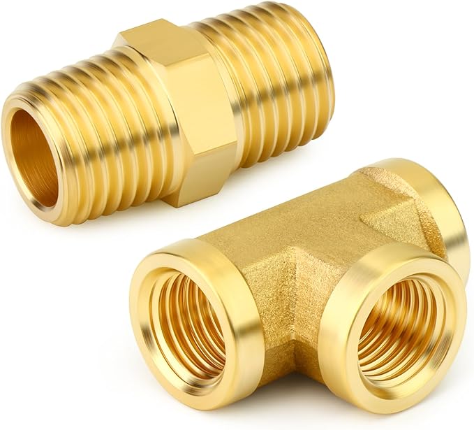 GASHER 1PCS Brass Tee Pipe Fittings, 3/4" NPT Female x 3/4" NPT Female x 3/4" NPT Male Pipe Fittings, Male Run Tee