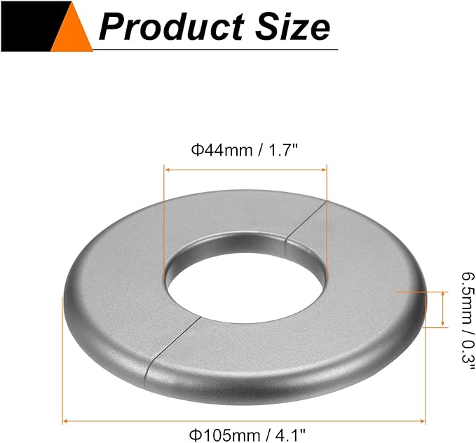 HARFINGTON 2pcs Wall Split Flange 44mm/1.7" Self-Adhesive Plumbing Cover Plates ABS Plastic Round Escutcheon Plate Buckle Design for Water Pipe Bathroom Kitchen Decoration, Gray