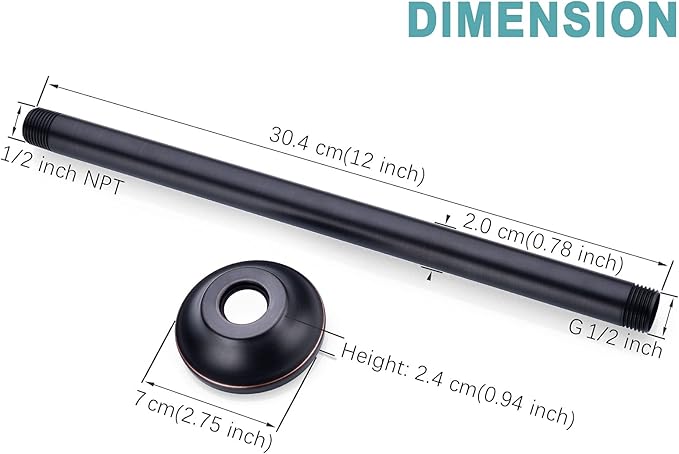 BESTILL 12 Inch Ceiling Mount Rain Shower Head Arm and Flange, Oil Rubbed Bronze