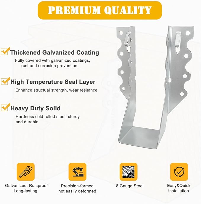 [50 Pack] 2x6 Joist Hanger, 18 Gauge LU28 Galvanizing Face Mount Joist Hangers, Wood Hurricane Ties, Rafters Tie
