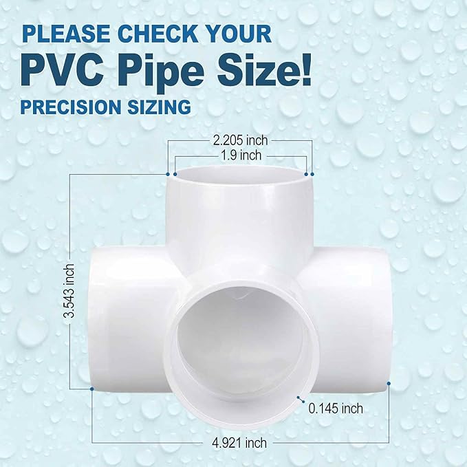 12 Pack 1 1/2" SCH40 PVC Elbow Pipe Fitting, 4-Way PVC Elbow Corner Side Outlet Tee Fitting, Furniture Grade Pipe Connectors for DIY Project, Pond Protection, Socket x Socket