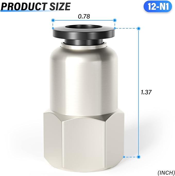 TAILONZ PNEUMATIC Female Straight 12mm Tube OD x 1/8 Inch NPT Thread Push to Connect Fittings PCF12-N1(Pack of 5)