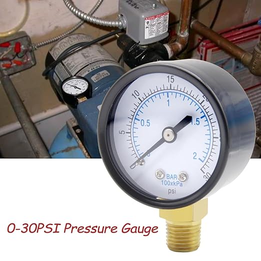 Pressure Gauge 0-30PSI 2" Dial Stainless Steel Case 1/4" NPT Male Brass Bottom Mount Universal Multifunctional