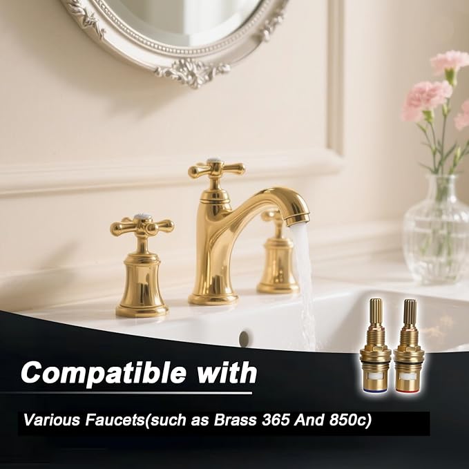 Ceramic Valve Set Compatible with Cold and Hot Widespread Cartridge Replace#: Brass 1-001 & Brass 1-002