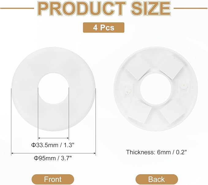 PATIKIL Wall Split Flange 95mm / 3.7" OD, 4 Pcs Round Escutcheon Plate Cover PPR Plumbing Cover Plates with Self-Adhesive Tape for 33.5mm / 1.3" Dia Water Pipe Faucet, White