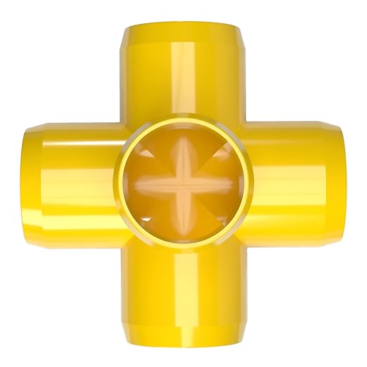 FORMUFIT 3/4" 5-Way Cross Furniture Grade PVC Fitting in Yellow, Made in USA, UV-Resistant, Impact-Proof, 1.050” Actual Socket Diameter (Pack of 8) - F0345WC-YE-8