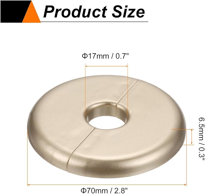 HARFINGTON 2pcs Wall Split Flange 17mm/0.7" Self-Adhesive Plumbing Cover Plates ABS Plastic Round Escutcheon Plate Buckle Design for Water Pipe Bathroom Kitchen Decoration, Gold Tone
