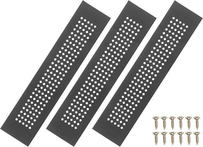 PATIKIL 10 x 2 Inch Door Air Vent Cover, 3 Pcs Aluminum Grille Ventilation Cover Louvered Diamond Hole with Mounting Screws for Cabinet Wardrobe Ceiling Door, Black