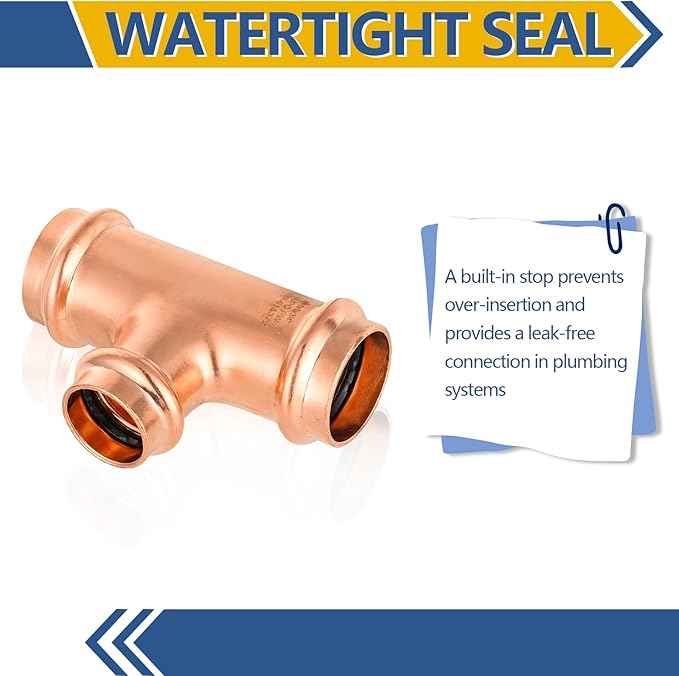 5-Pack GUOFIS Copper Press Tee,1" x 1" x 3/4" Tee Fittings for Copper Tube Connection with Stop(PRESS010)