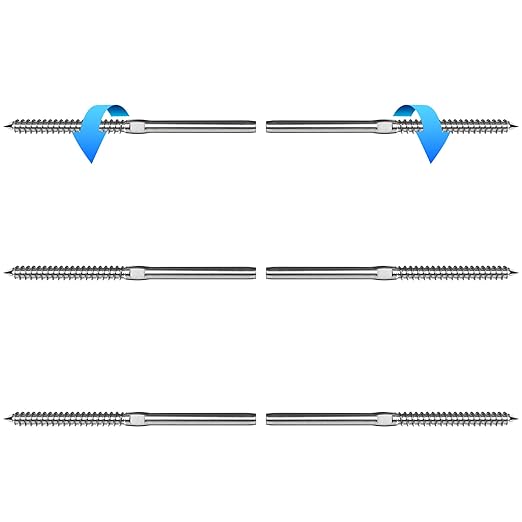Steel DN Mate T316 Stainless Steel Right&Left Handed Thread Swage Lag Screws for Wood Post of 1/8" Cable Railing Kit, 6 Pack Deck Railing Hardware/Stair Deck Railing, DIY Wood Baluster Kit DM03