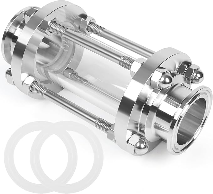In-Line Sight Glass 1.5" Tri Clamp Flow Sanitary Straight Sight Glass Flow Pipe OD 38mm Stainless Steel Tri Clamp Type
