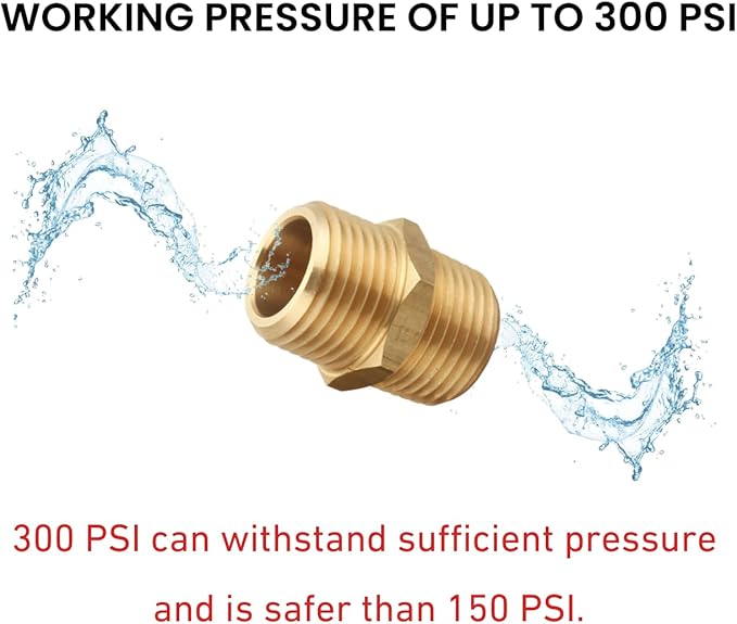 1/2 Inch x 1/2 Inch NPT Brass Hex Nipple Male Pipe Adapter, Thread 0.75" OD to 0.75" OD, (5 Piece)