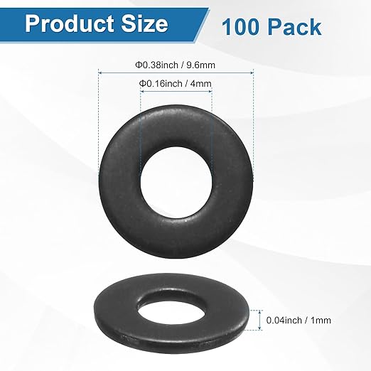 100-Pack 6# Flat Washers, 3/8" OD 304 Stainless Steel Washers for Bolts Screws Nuts for Automotive/Machinery/Furniture, Flat Metal Washers [Black Galvanized]