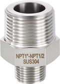 1 Pack 304 Stainless Steel Male to Male Adapter, 1" Male NPT x 1/2" Male NPT Hex Nipple Pipe Extension Fitting for Industrial, Automotive, Fluid Transfer, Home Gardening, Water