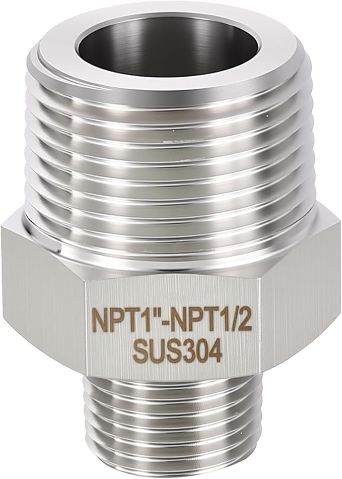 1 Pack 304 Stainless Steel Male to Male Adapter, 1" Male NPT x 1/2" Male NPT Hex Nipple Pipe Extension Fitting for Industrial, Automotive, Fluid Transfer, Home Gardening, Water