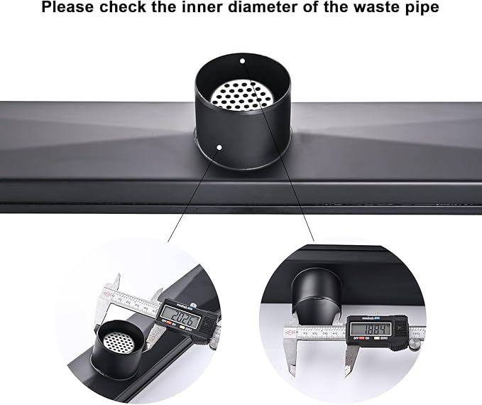 Linear Shower Floor Drain, Black 28 Inch 304 Stainless Steel Bathroom Drains Kit, Rectangular Shower Trench Drain with Reversable Tile-in Pattern Drain Cover & Hair Catcher