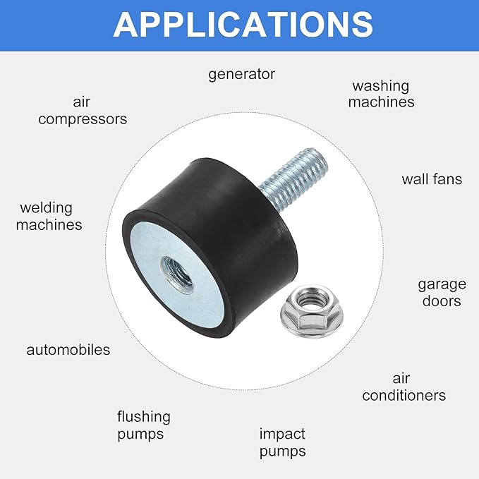 uxcell M6 Rubber Mounts, 4Pcs 24x15mm(DxH) Rubber Cylindrical Anti Vibration Isolator Shock Absorber with Lock Nut for Car Bobbin Generator Air Compressors