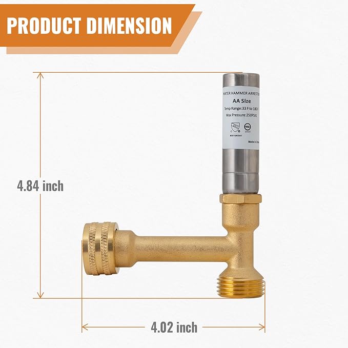 SUNGATOR 3/4 Inch GHT Water Hammer Arrestor, 3/4" Thread Washer Hammer Arrestor for Washing Machine, Stop Pipe Banging, A Sealing Tape Include(2-Pack)