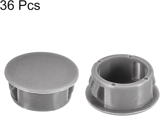 uxcell 25/32" Plastic Hole Plugs, 36Pcs Flush Type Panel Round Snap in Fastener Knockout Locking Plugs for Furniture Insert End Caps Panels, Gray