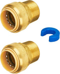 SUNGATOR 1-Inch by 1-Inch Push Fit Male Adapter, Straight Connector Plumbing Fitting, Push-to-Connect Copper, PEX, CPVC, No Lead Brass Pipe Fittings with Disconnect Clip (2-Pack)
