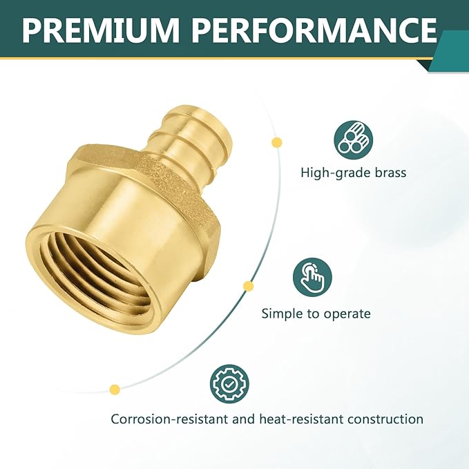 20-Pack PEX Fittings Niikappu 1/2" x 1/2" NPT Female Threaded Adapter, Brass Pex Crimp Adapters for PEX Pipes, ASTM F1807
