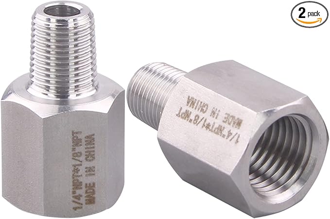 Forged Reducer Adapter Fitting - Stainless Steel 304 Reducing Pipe Connector, 1/4" NPT Female x 1/8" NPT Male (pack of 2)