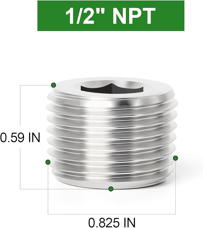 TAISHER 10PCS 304 Stainless Steel Internal Hex Thread Socket Pipe Plug Fitting 1/2" NPT Male