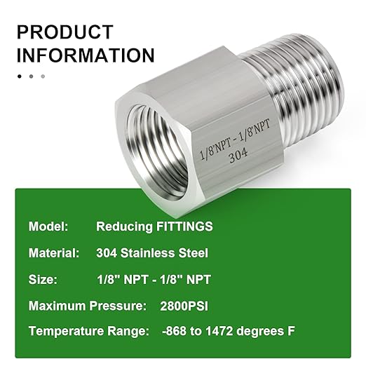 TAISHER 5PCS Forging of 304 Stainless Steel Pipe Fitting, Reducer Adapter, 1/8-Inch Male Pipe x 1/8-Inch Female Pipe