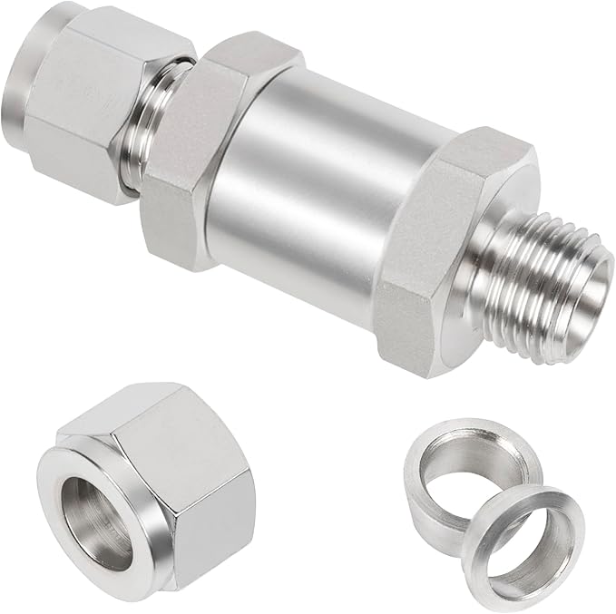 Yoebor 316 Stainless Steel Detachable Compression Check Valve 1/8" OD x 1/8" OD One Way Non-Return Valve for Water Oil Gas, 1pc
