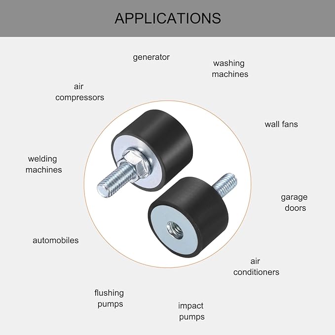 uxcell 6pcs M8x23mm Rubber Isolator Mounts with Studs 30x20mm Male Female Vibration Shock Absorber Zinc Plated Cylindrical Thread Mounts Anti Vibration Isolators with 6pcs M8 Lock Nuts